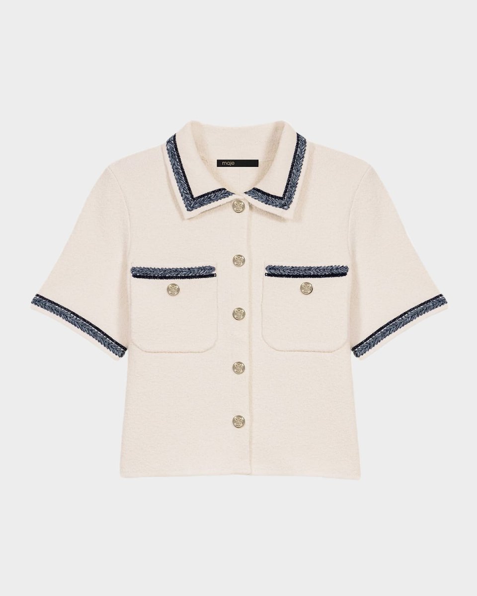 Cropped Contrast-Trim Cardigan